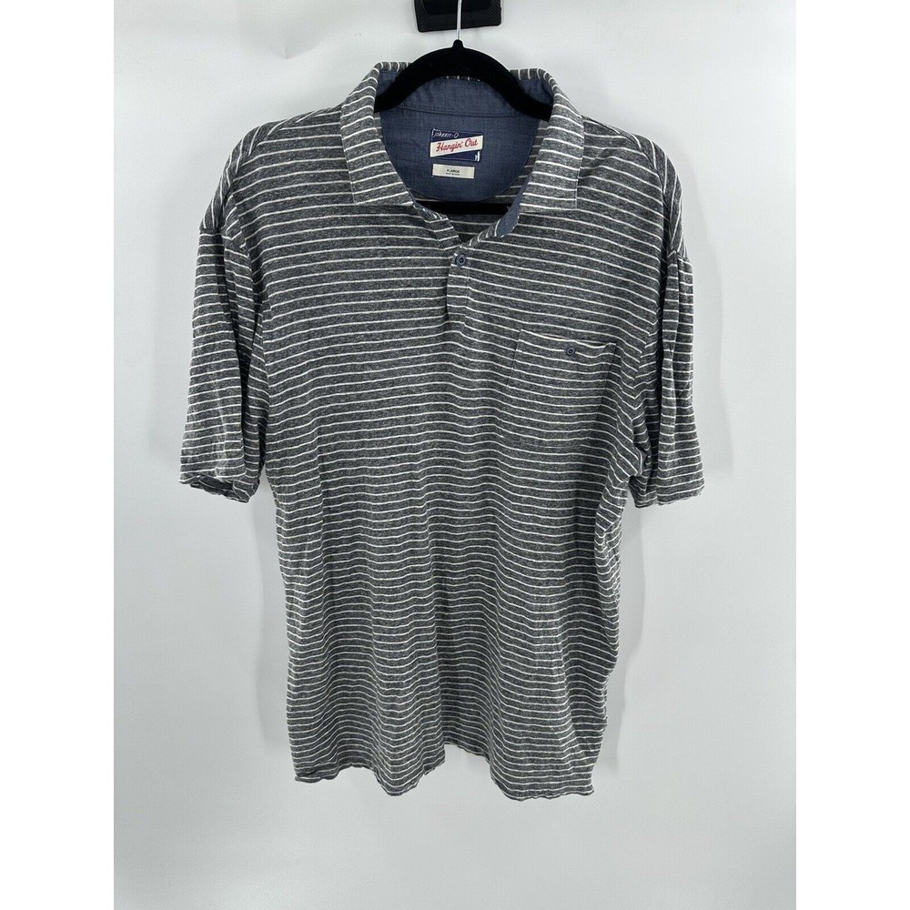 Johnnie-O Hangin Out Linen Blend Polo Shirt Mens Size X-Large Gray Striped